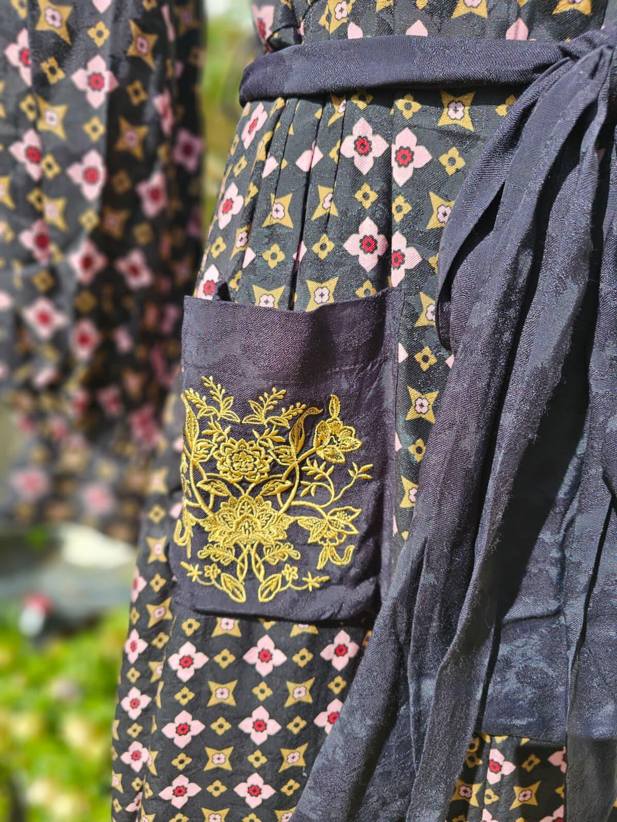 Christina Hendricks X Joanie Vetiver Foulard Print Smoking Jacket Midi Dress 14