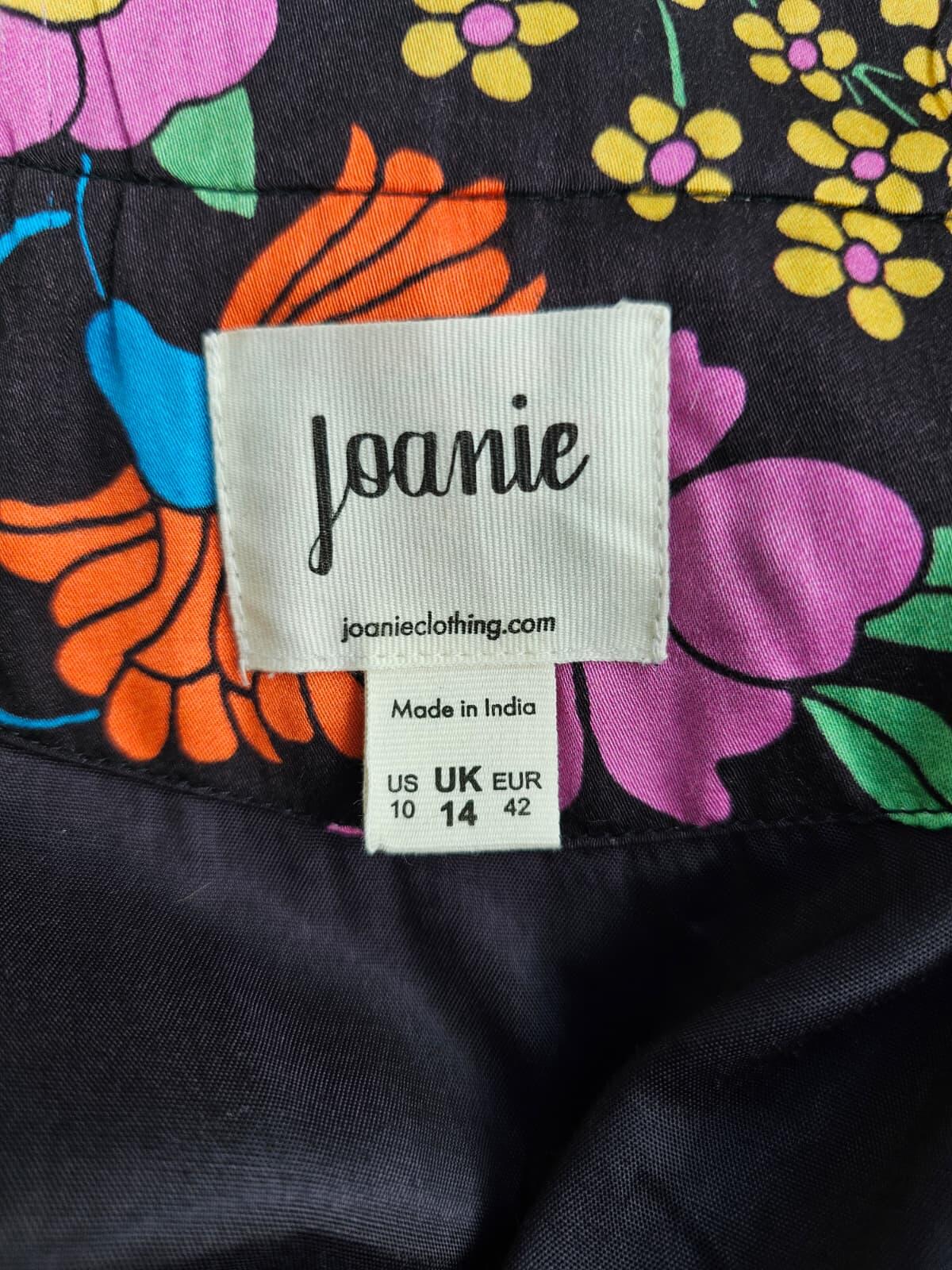 Zeena X Joanie - Adel Retro Floral Print Ruffle Collar Wrap Long Dress - UK 14