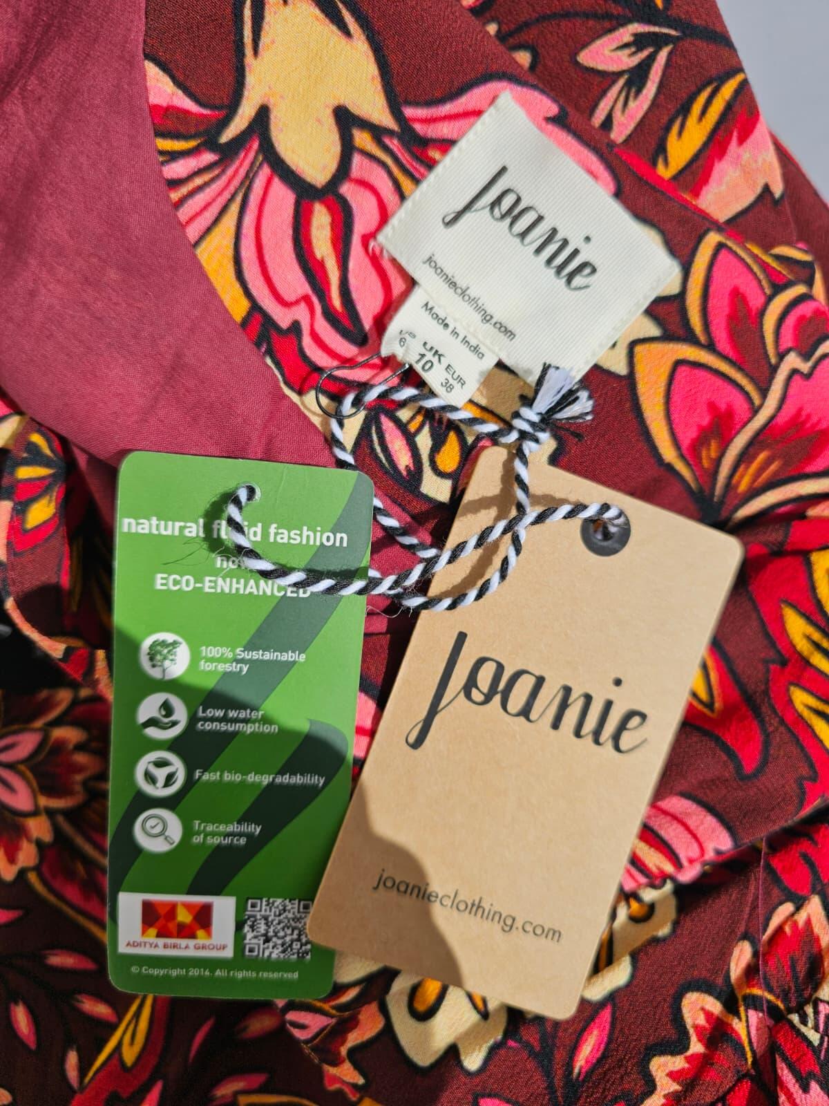 Joanie Rebecca Burgundy Floral Flower Print Puff Sleeve Midi Dress - UK 10