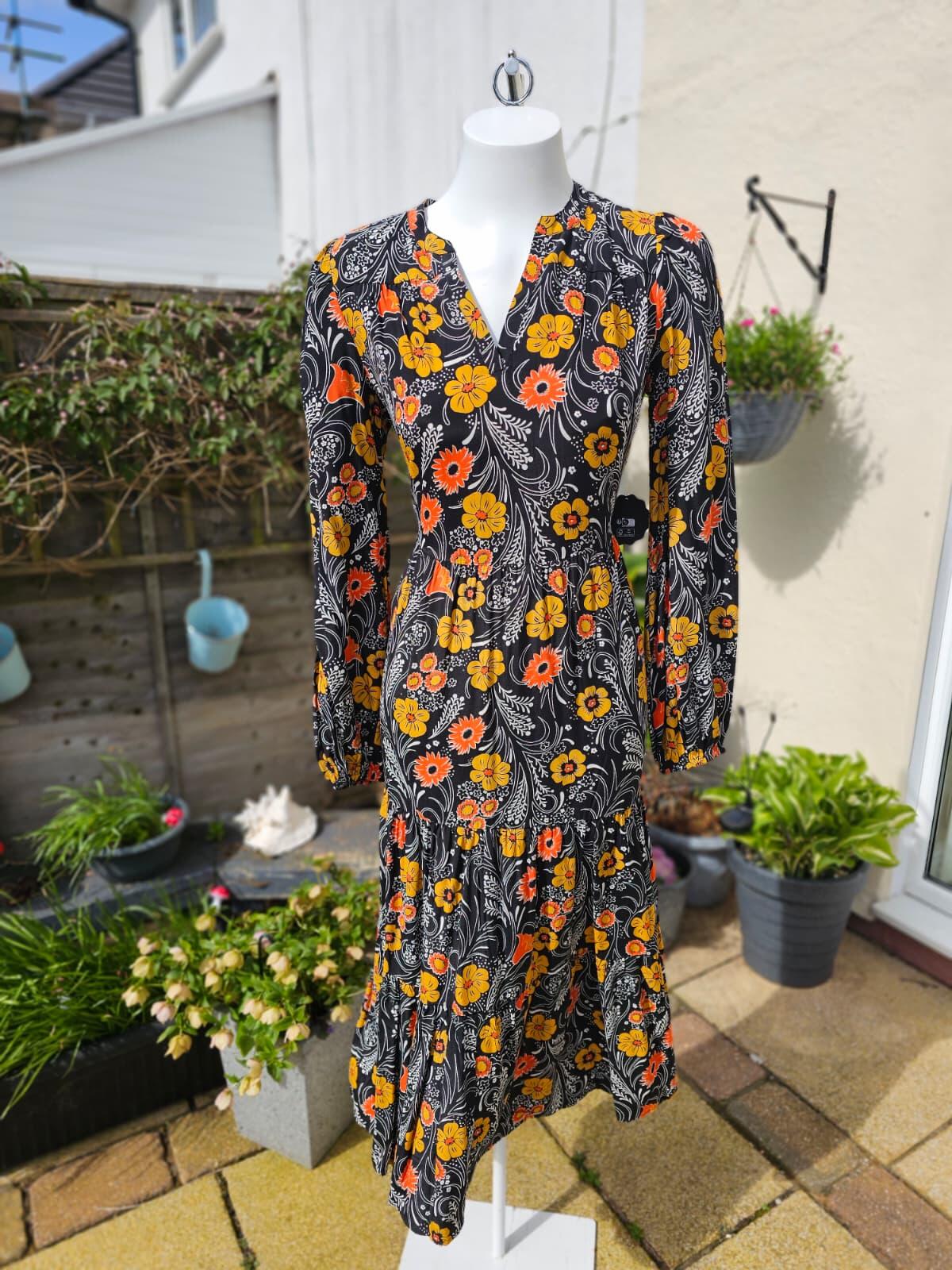 Joanie Cady Floral Print Long Sleeve Smock Midi/Maxi Sleeve Dress S/Small/8