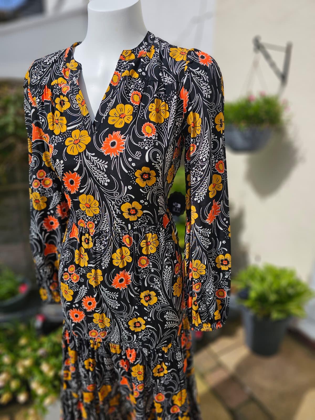 Joanie Cady Floral Print Long Sleeve Smock Midi/Maxi Sleeve Dress S/Small/8