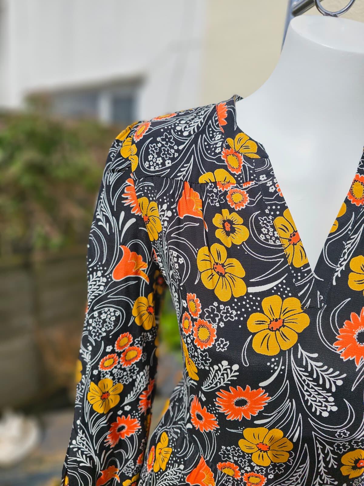 Joanie Cady Floral Print Long Sleeve Smock Midi/Maxi Sleeve Dress S/Small/8