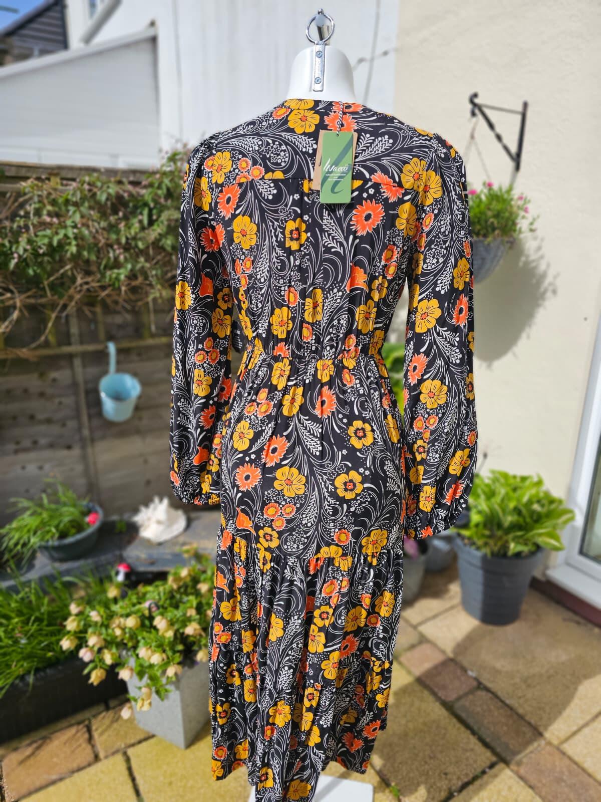 Joanie Cady Floral Print Long Sleeve Smock Midi/Maxi Sleeve Dress S/Small/8