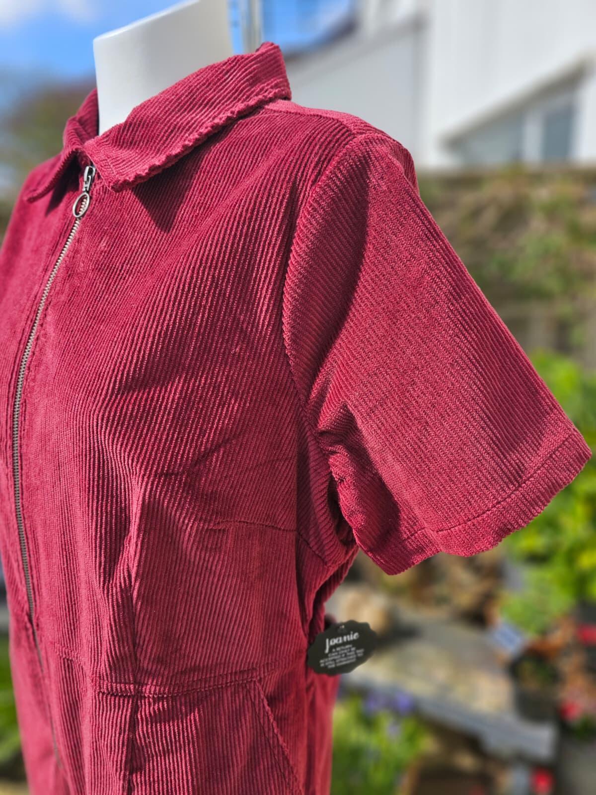 Joanie Robin Short Sleeve Corduroy Zip Up Boilersuit/Jump Suit - 18 - Burgundy
