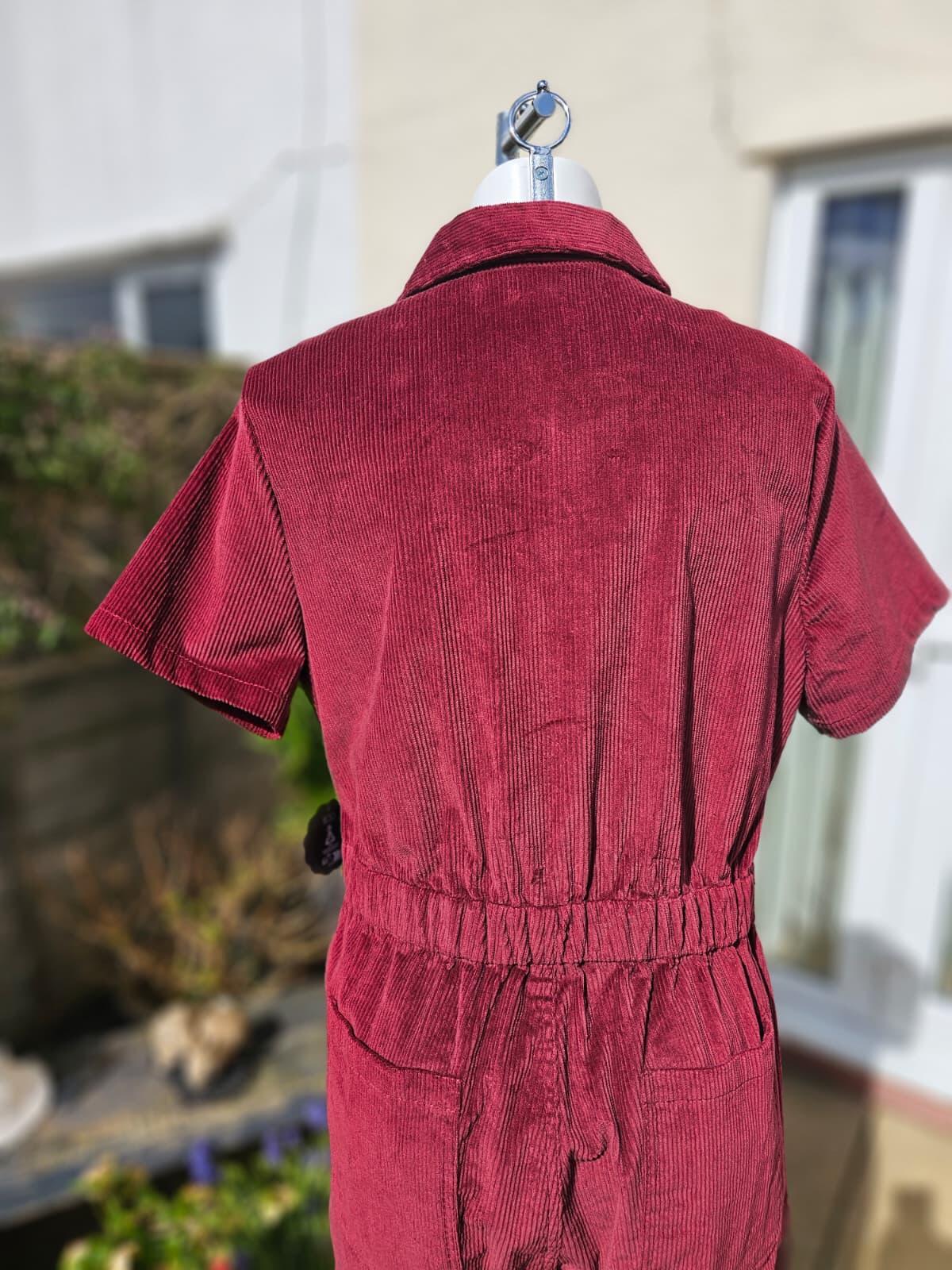 Joanie Robin Short Sleeve Corduroy Zip Up Boilersuit/Jump Suit - 18 - Burgundy