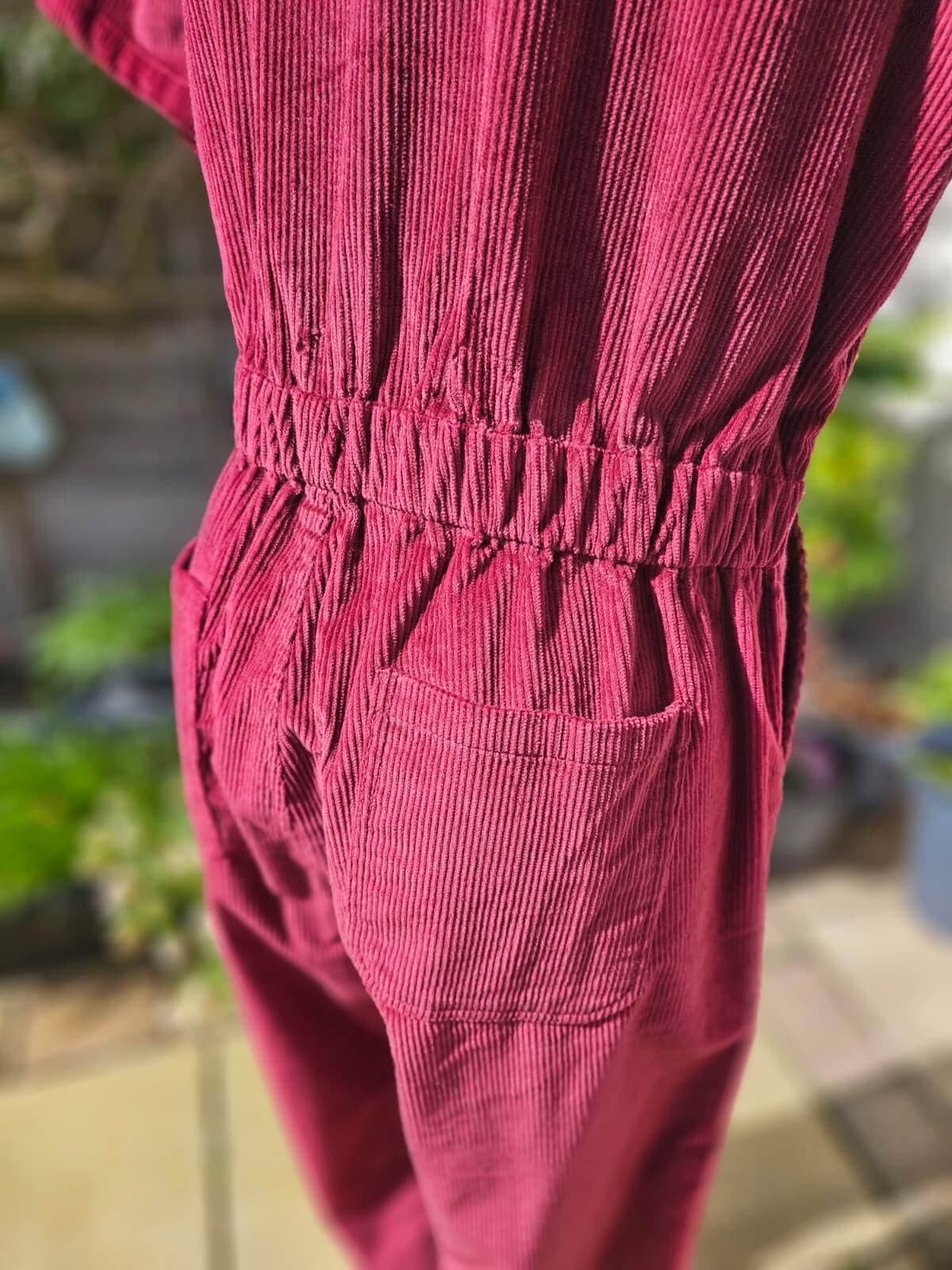 Joanie Robin Short Sleeve Corduroy Zip Up Boilersuit/Jump Suit - 18 - Burgundy