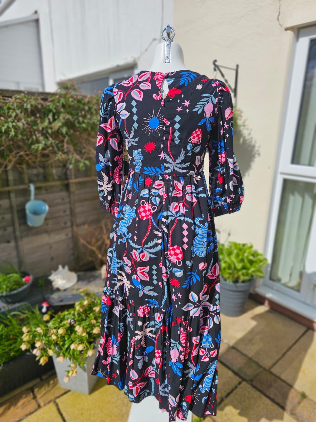 Joanie Candi Tropical Tiger Print Square Neck Midi Dress - UK 8