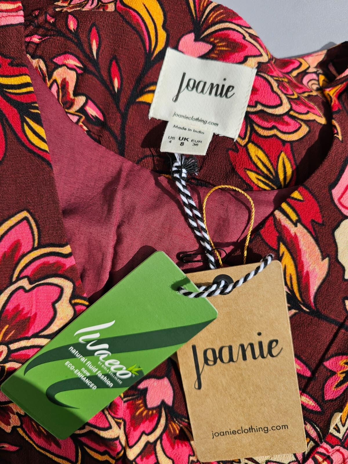 Joanie Rebecca Burgundy Floral Print Puff Sleeve Midi Spring/Summer Dress - 8