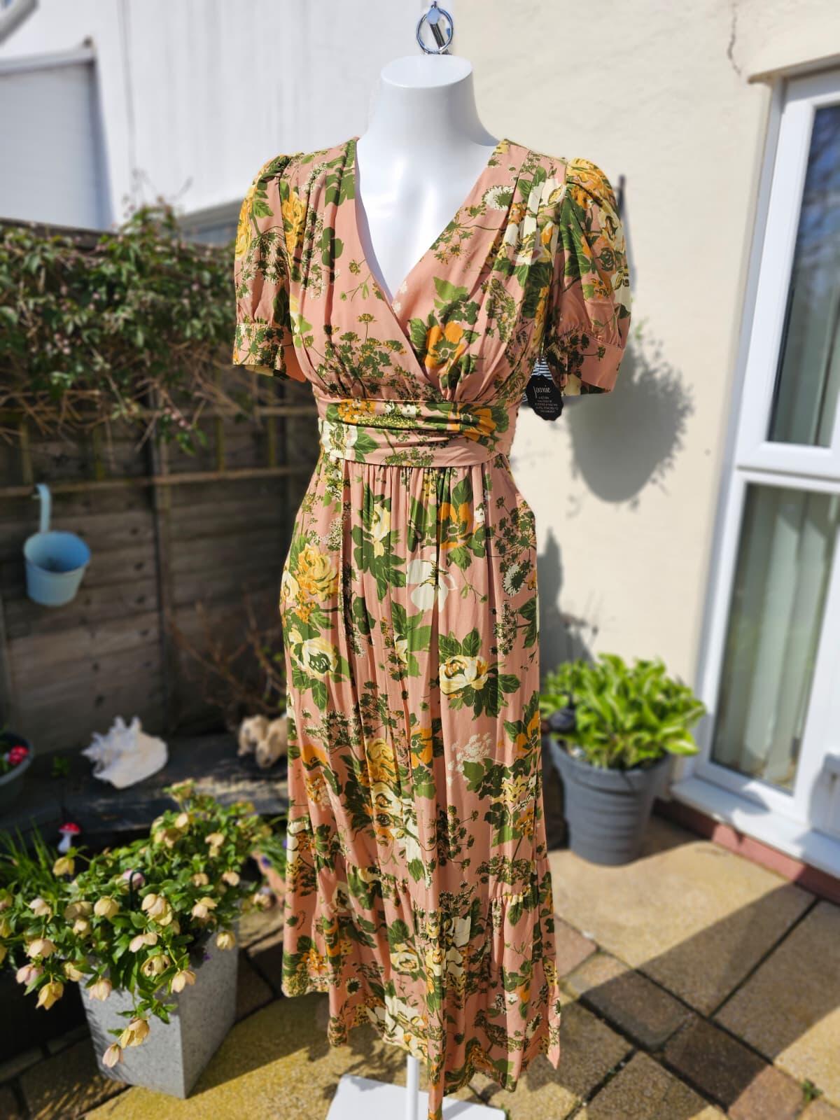 Joanie Albertine Floral Wallpaper Print Midaxi Midi/Maxi Spring Dress - UK 8