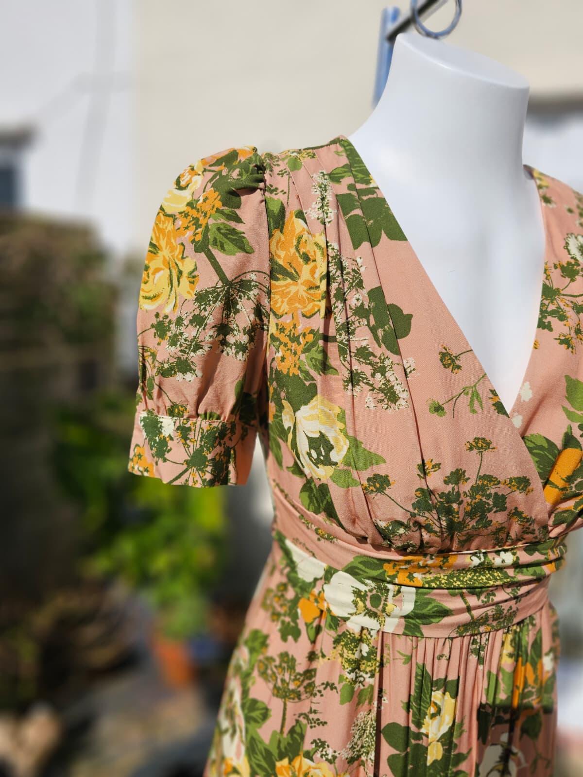 Joanie Albertine Floral Wallpaper Print Midaxi Midi/Maxi Spring Dress - UK 8