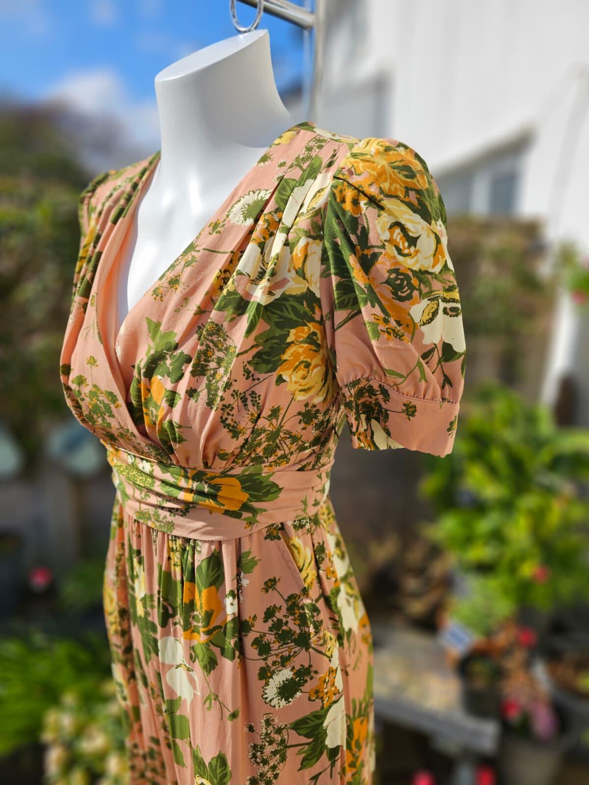 Joanie Albertine Floral Wallpaper Print Midaxi Midi/Maxi Spring Dress - UK 8