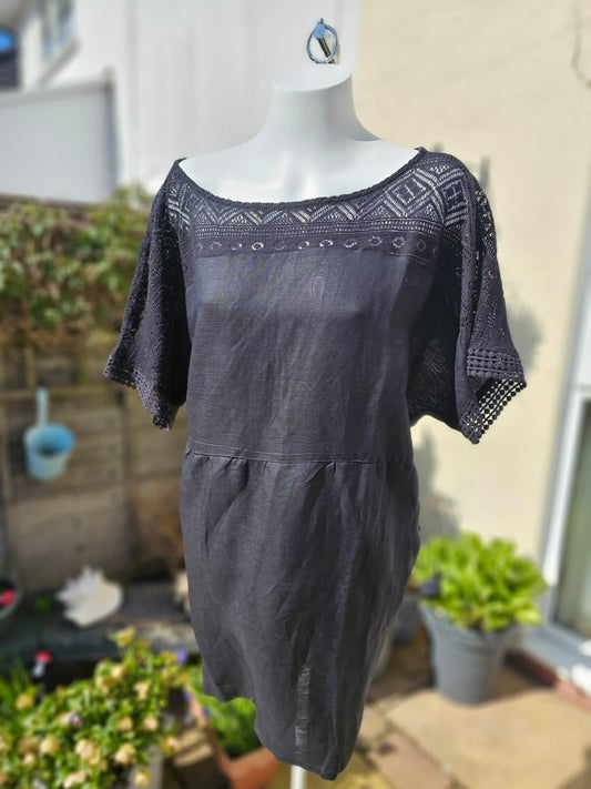 Passenger Womens Sono Linen Beach Dress Linen Boho Open Back Dress - 16 - Black