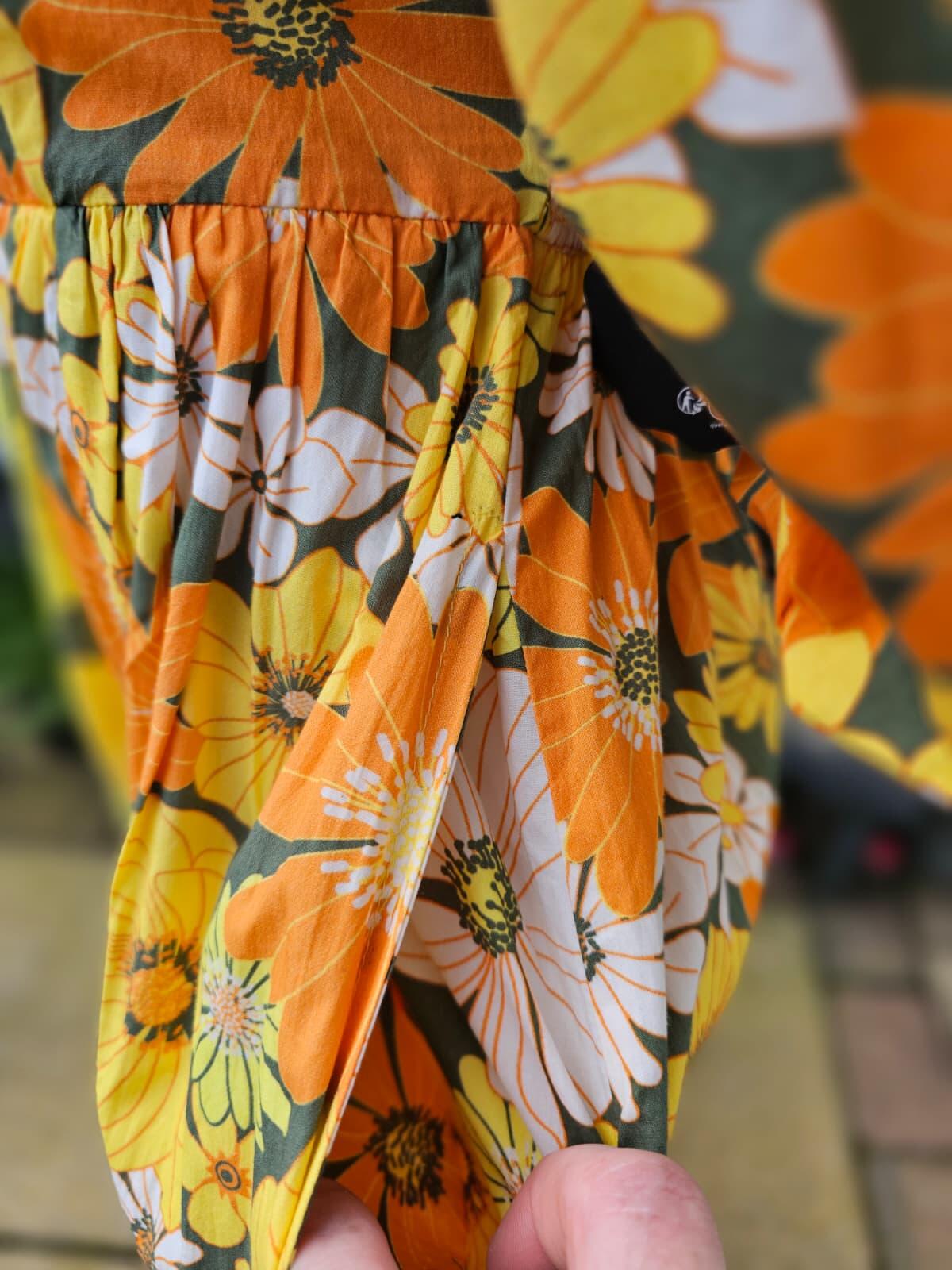 Joanie X Zeena Emma Marigold Floral Puff Sleeve Midaxi Midi/Maxi Dress UK 8