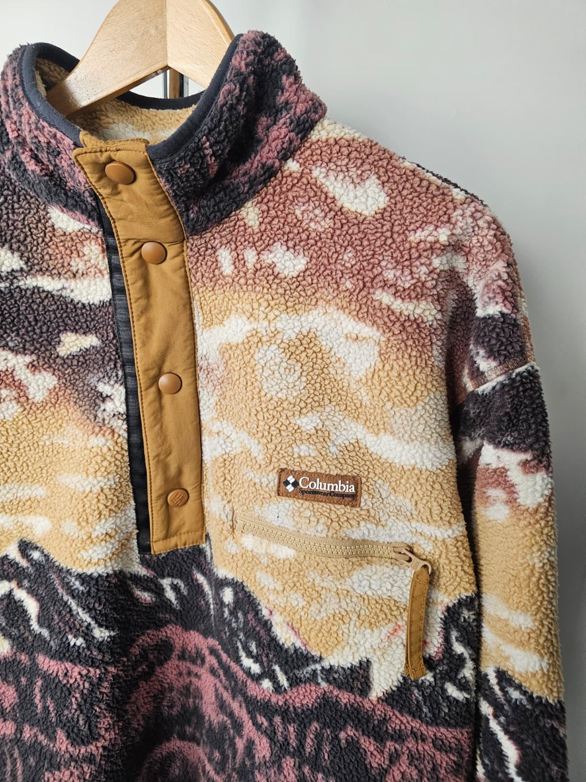 Columbia Mens Snap Button Pullover Mountain Scenery Print Fleece Jumper - M