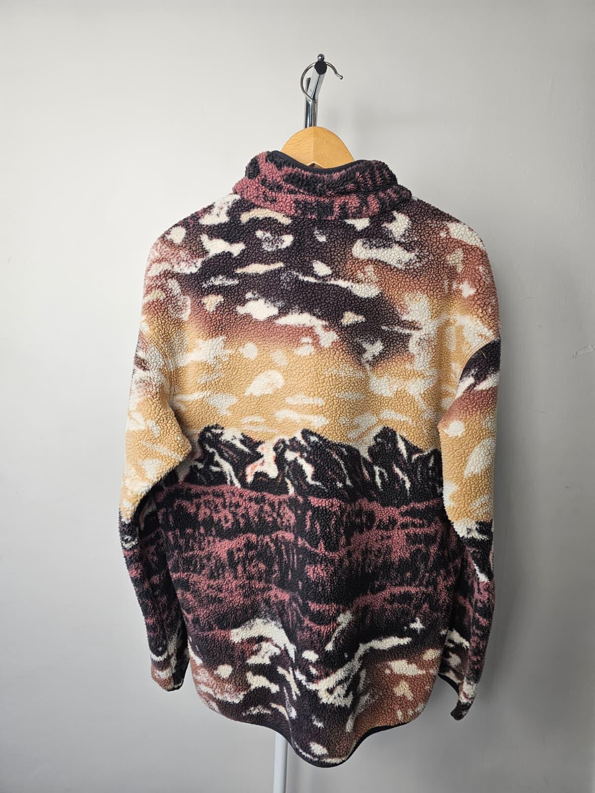 Columbia Mens Snap Button Pullover Mountain Scenery Print Fleece Jumper - M