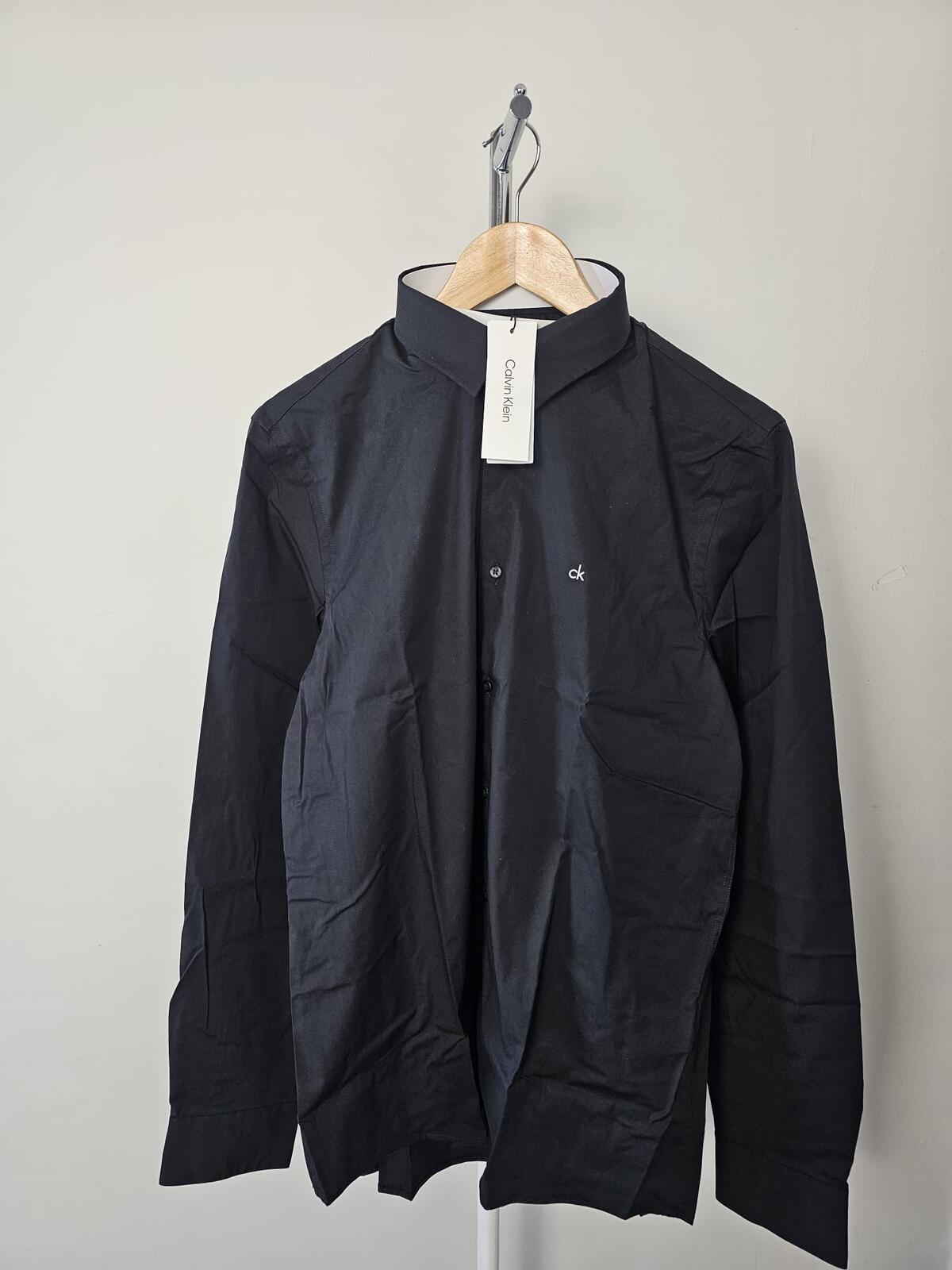 Calvin Klein Mens Long Sleeve Embroidered Shirt - L/Large - Black - Slim Fit