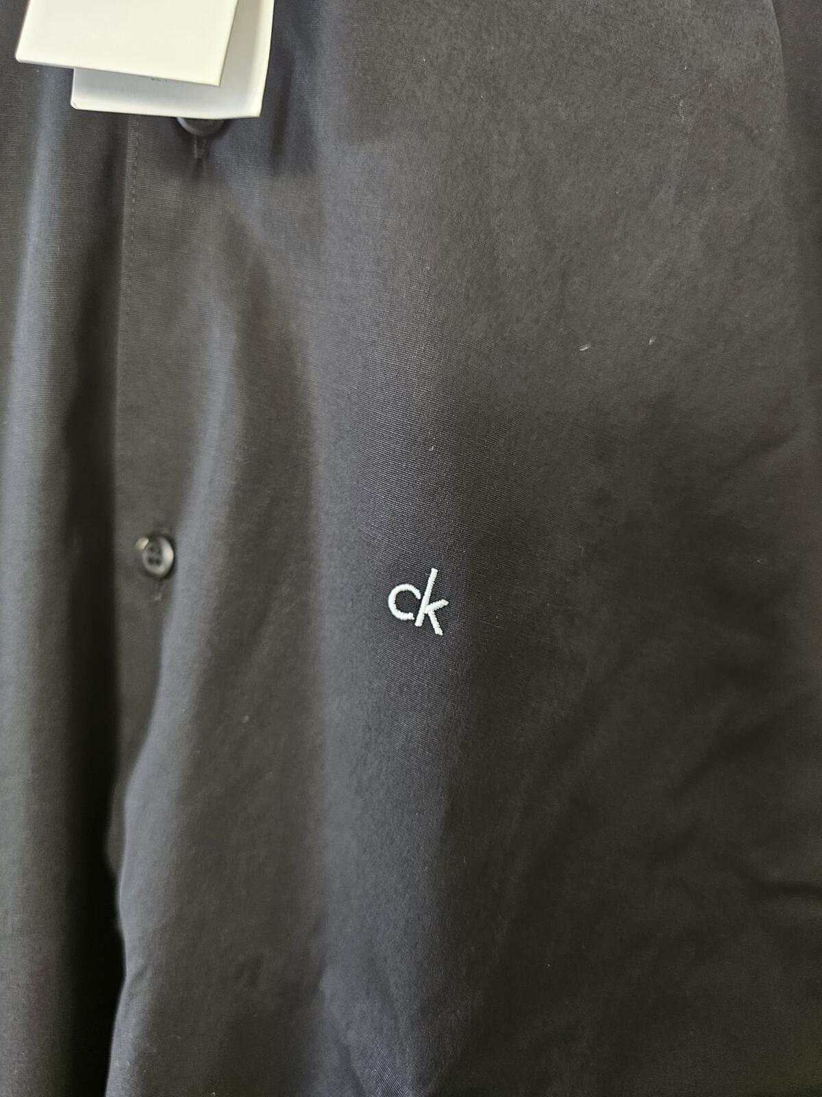 Calvin Klein Mens Long Sleeve Embroidered Shirt - L/Large - Black - Slim Fit
