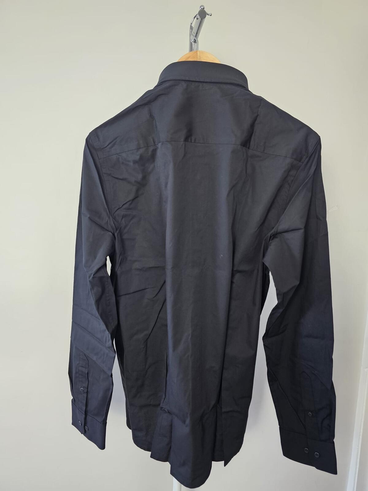 Calvin Klein Mens Long Sleeve Embroidered Shirt - L/Large - Black - Slim Fit