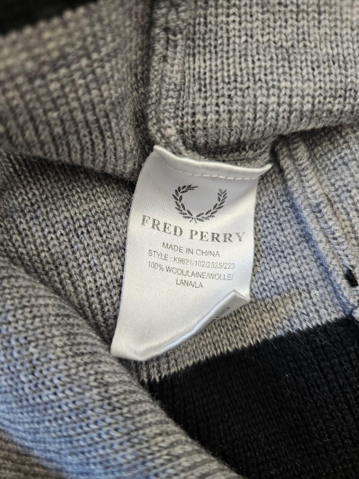 Fred Perry Mens Striped Pullover V-Neck 100% Wool Jumper - XXL/2XL - Stripey