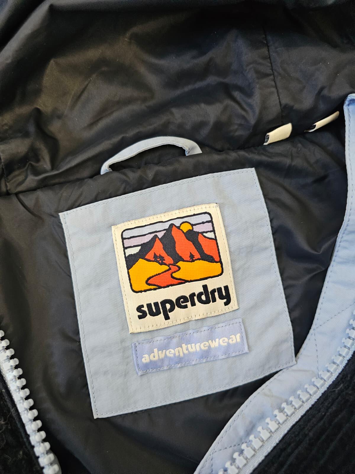 Superdry Adventure Wear Full Zip Hooded Sherpa/Corduroy Fleece Jacket - UK 14