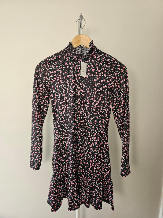 Lola Skye High-Neck Long Sleeve Mini Dress - Spots - UK 6 - New With Tags