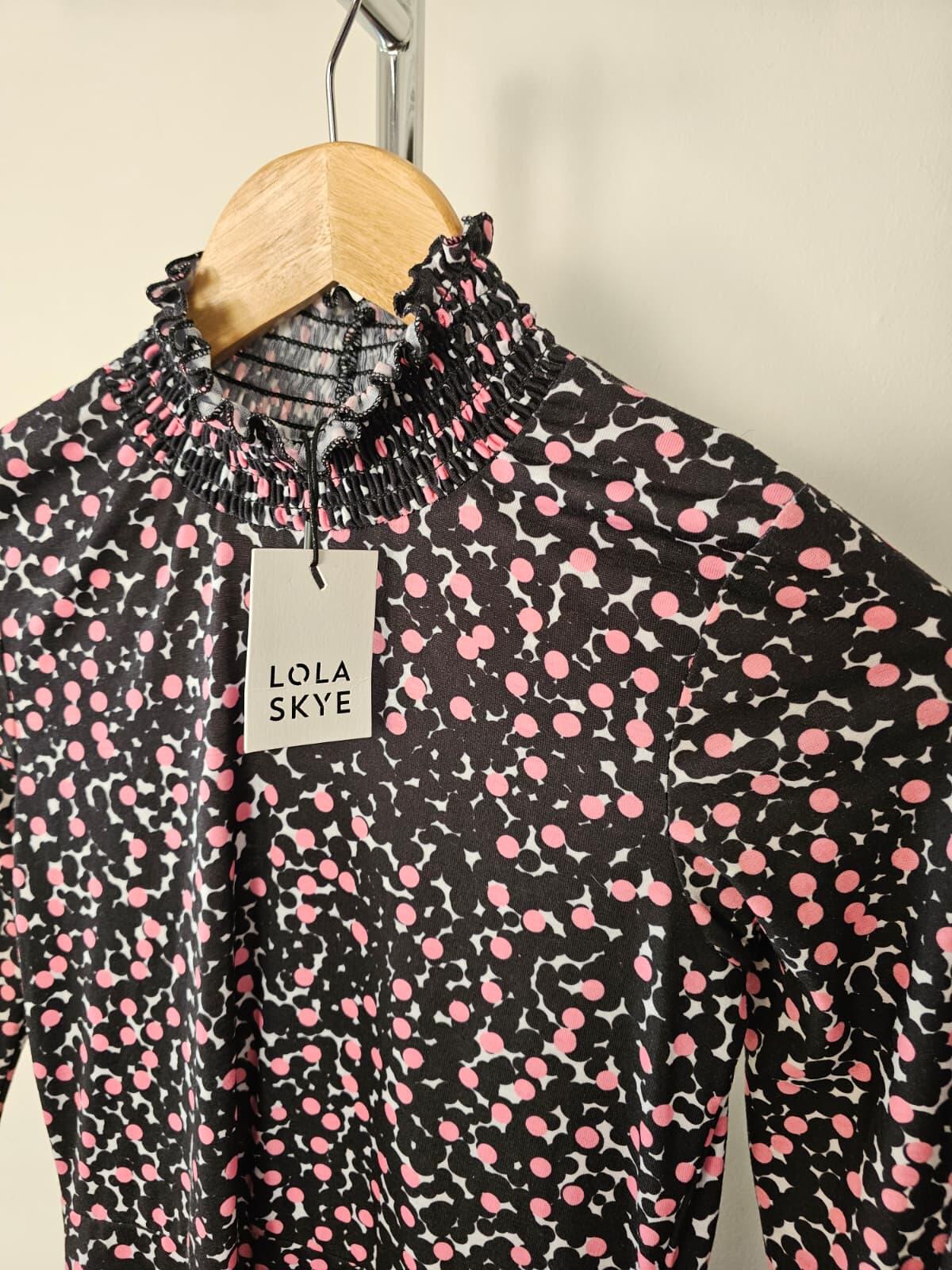 Lola Skye High-Neck Long Sleeve Mini Dress - Spots - UK 6 - New With Tags