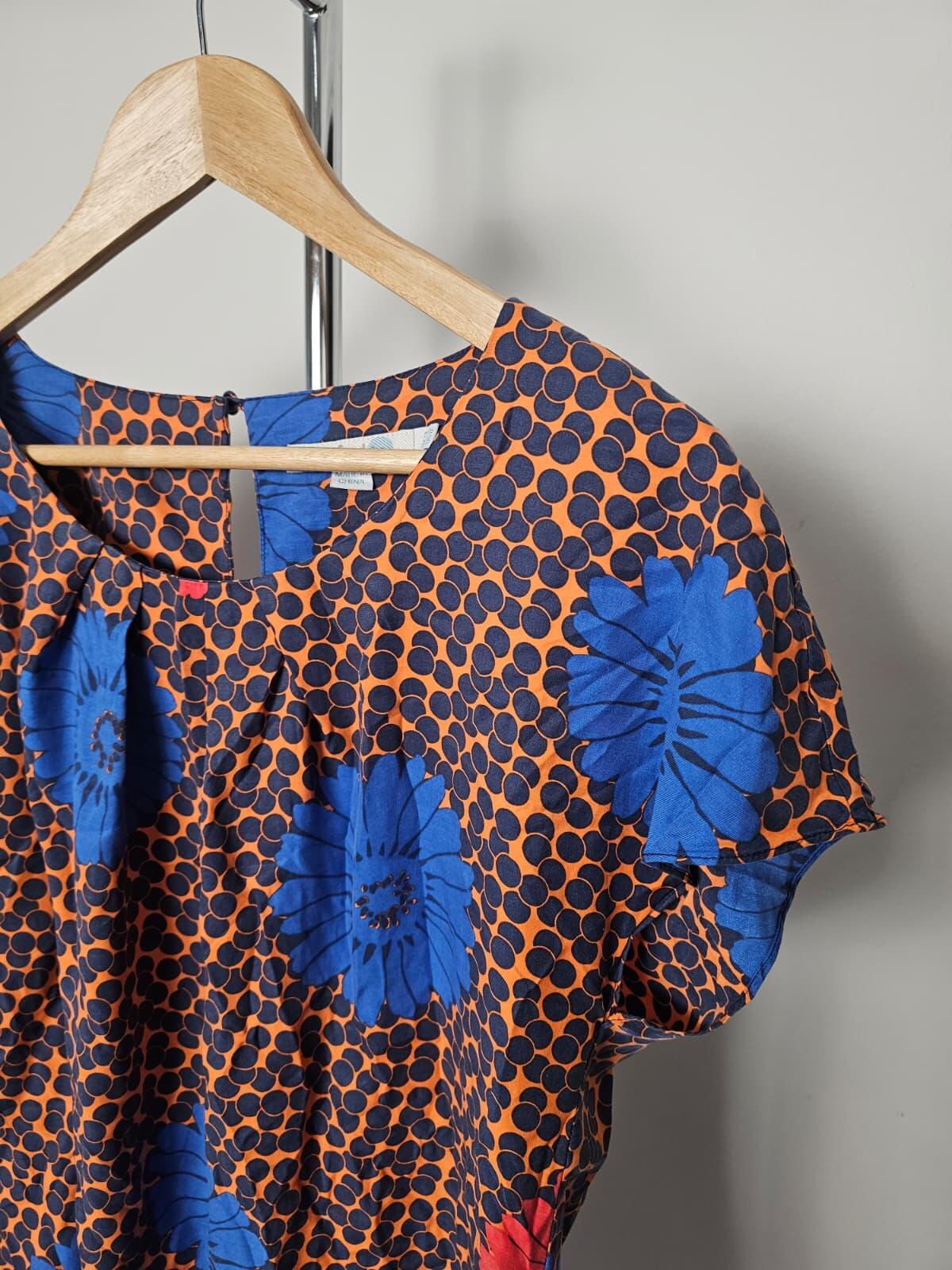 Boden Women's Silk Blend Floral Short Sleeve Round Neck Pattern Blouse - UK 12