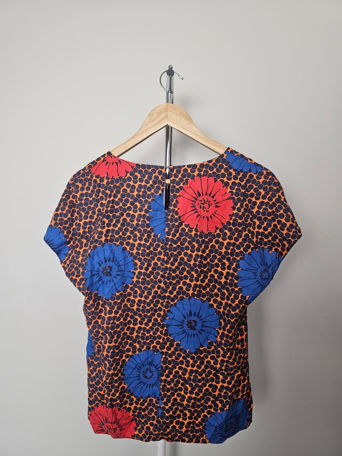 Boden Women's Silk Blend Floral Short Sleeve Round Neck Pattern Blouse - UK 12