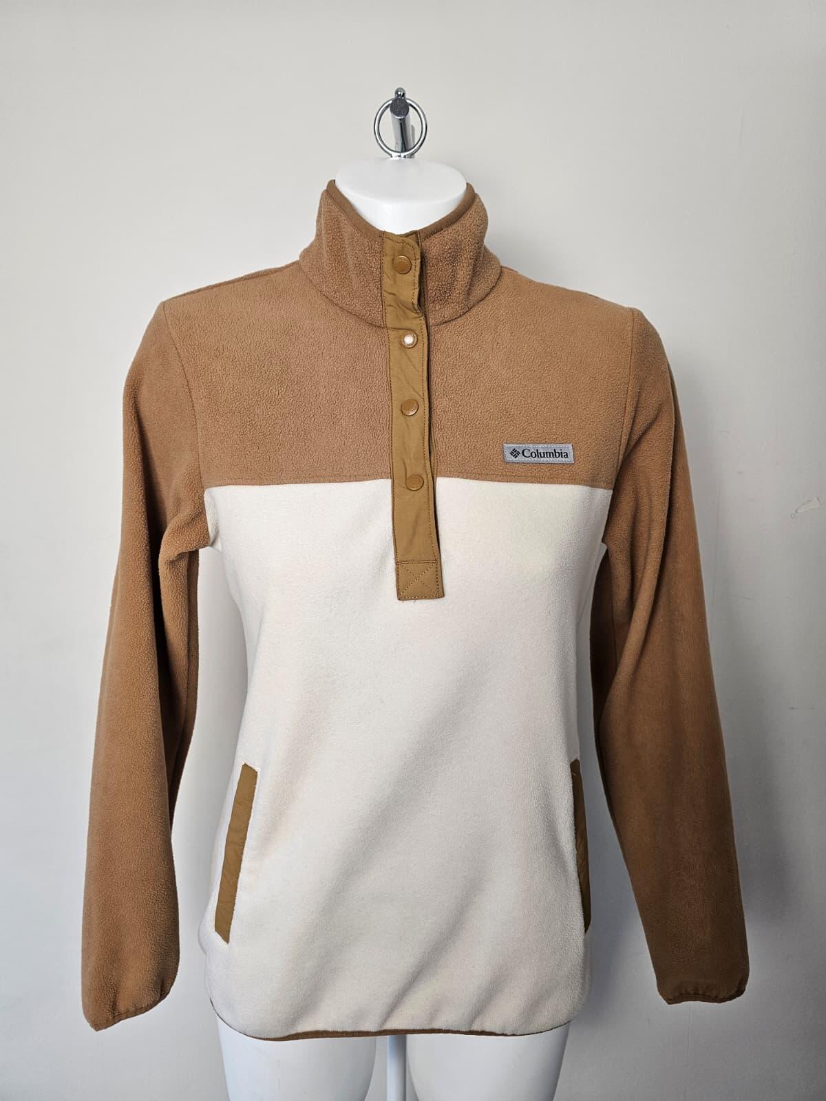 Columbia Women's Snap Button Pullover Pocket Fleece Jumper - S/Small - Coffee