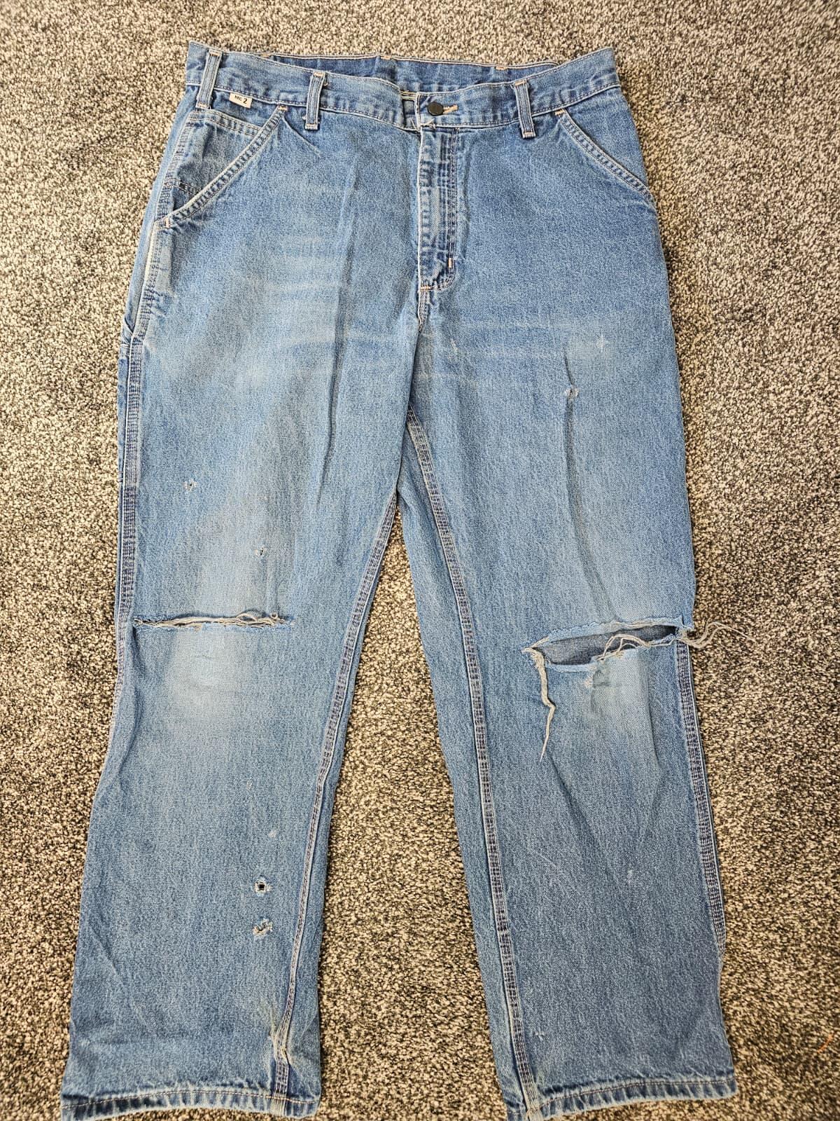 Carharrt FR Mens Carpenter Ripped Workwear/Casual Utility Jeans - W36/L30 Blue