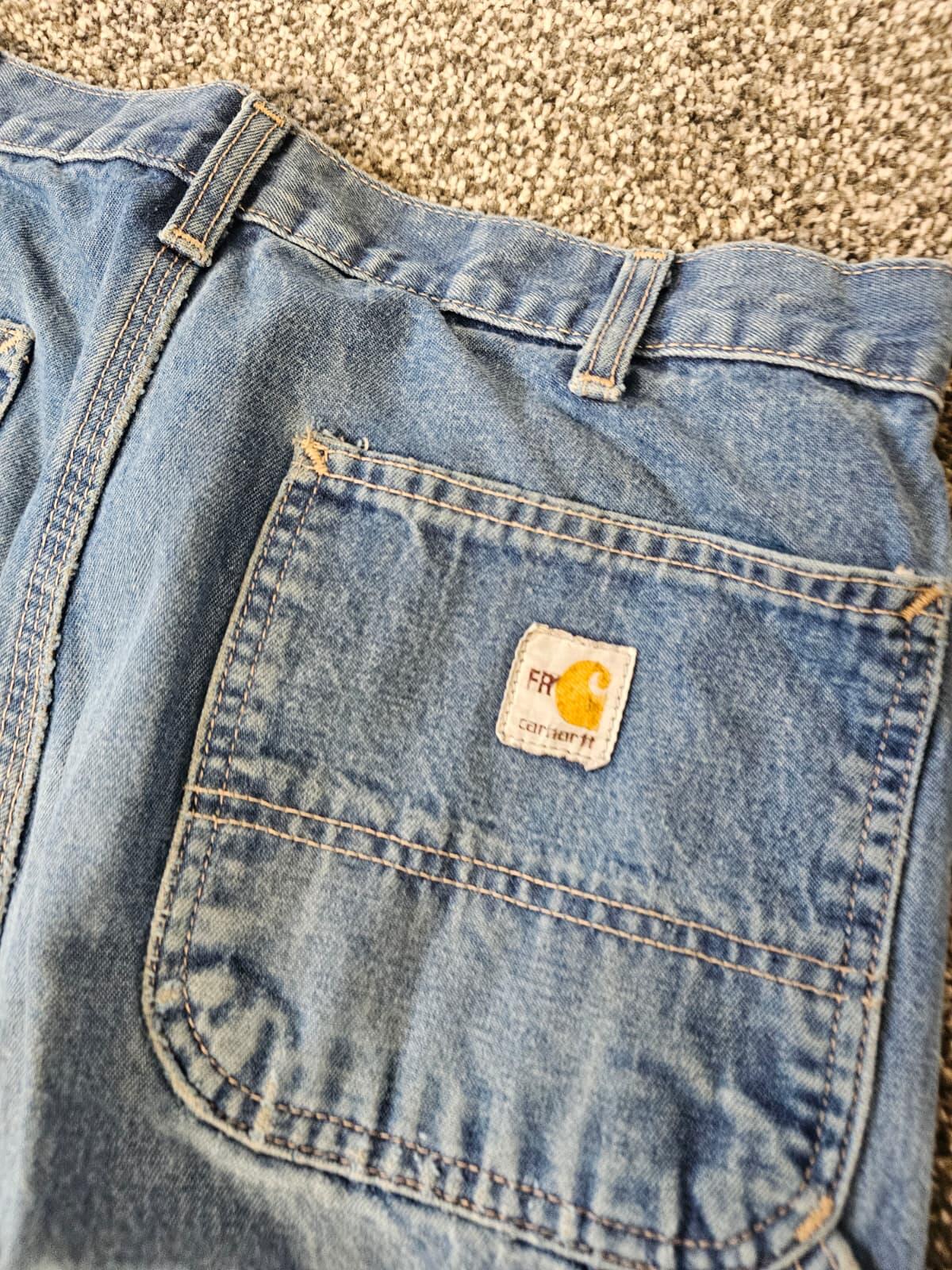 Carharrt FR Mens Carpenter Ripped Workwear/Casual Utility Jeans - W36/L30 Blue
