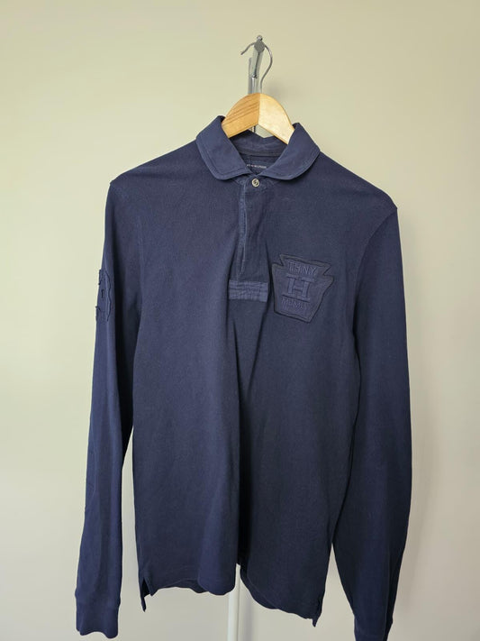 Tommy Hilfiger 3 Mens Navy Embroidered Long Sleeve Panel Polo Shirt - M/Medium