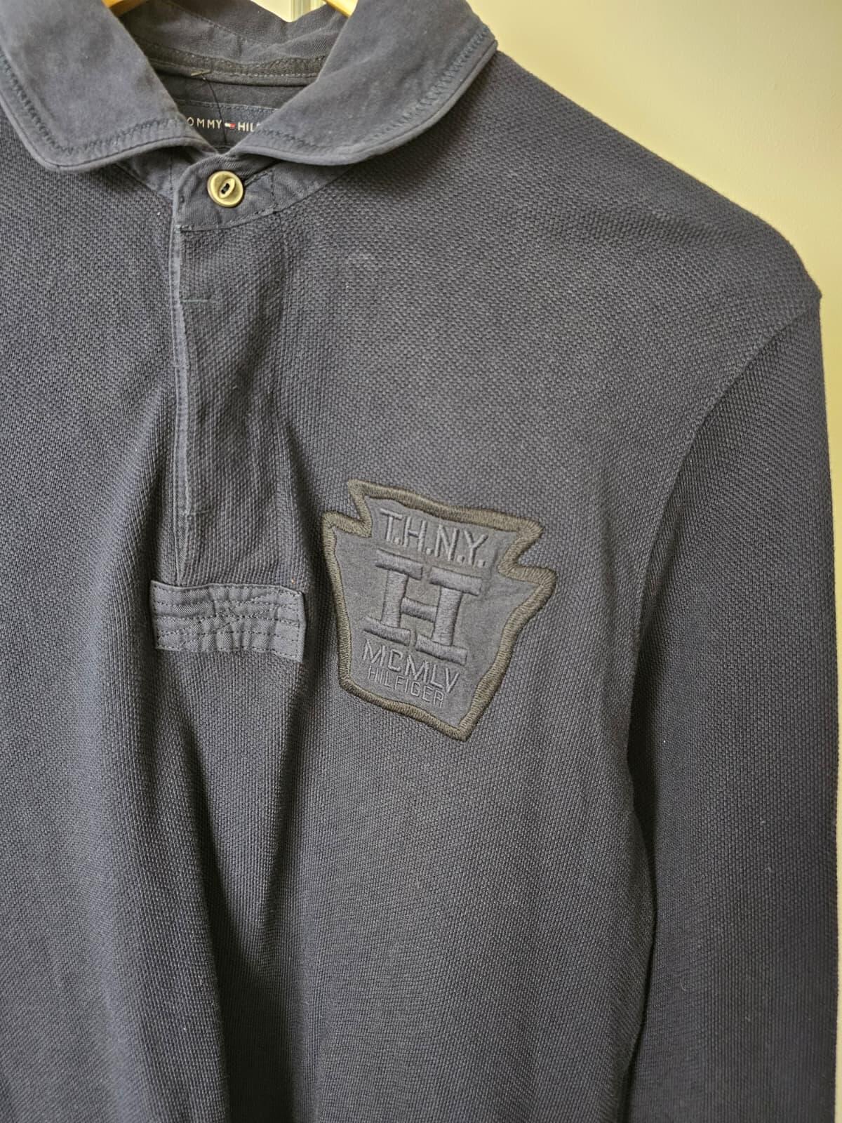 Tommy Hilfiger 3 Mens Navy Embroidered Long Sleeve Panel Polo Shirt - M/Medium