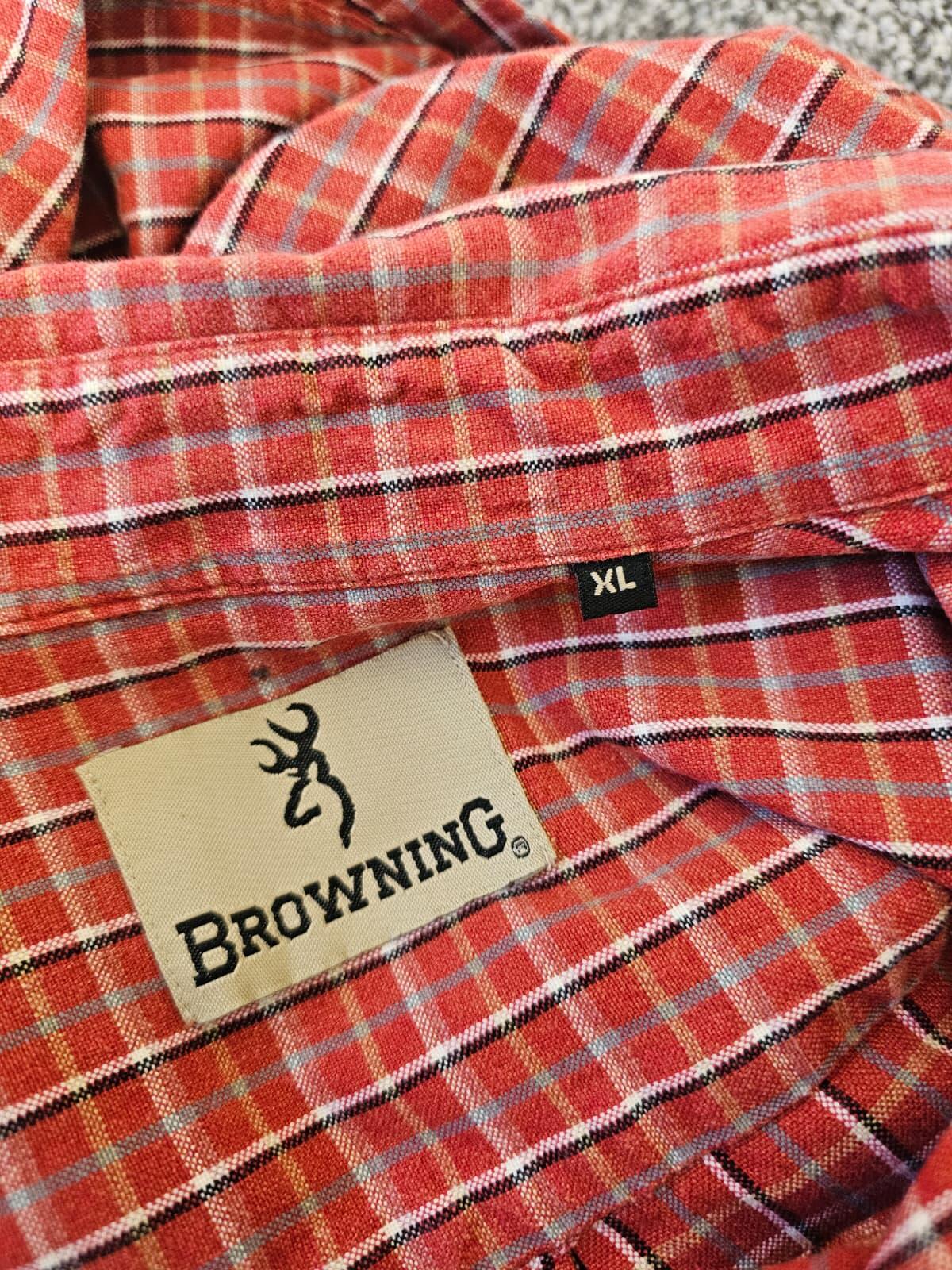 Browning Men's Oxford Style Long Sleeve Flannel Check Shirt - XL/Extra Large-Red