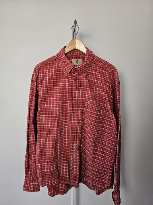 Browning Men's Oxford Style Long Sleeve Flannel Check Shirt - XL/Extra Large-Red