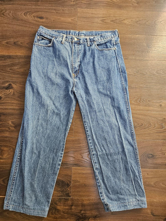 Free N Easy Men's Y2K 'Made In England' Blue Denim Straight Leg Jeans -W38/L27