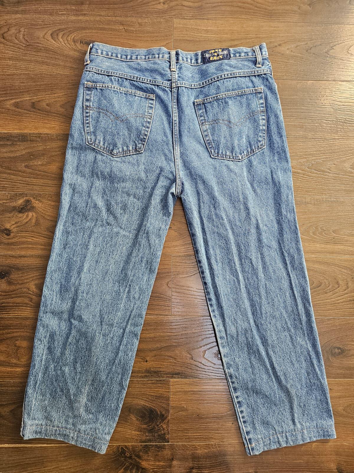 Free N Easy Men's Y2K 'Made In England' Blue Denim Straight Leg Jeans -W38/L27