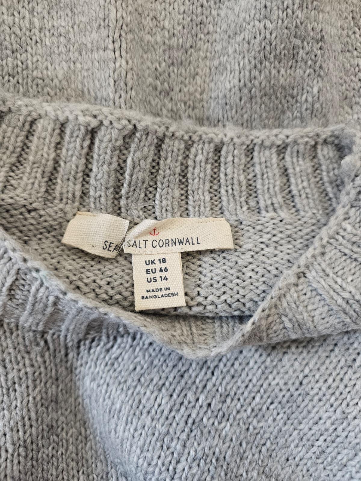 Sea Salt Cornwall Womens Fisherman Style Merino Blend Knitted Spring Jumper - 18