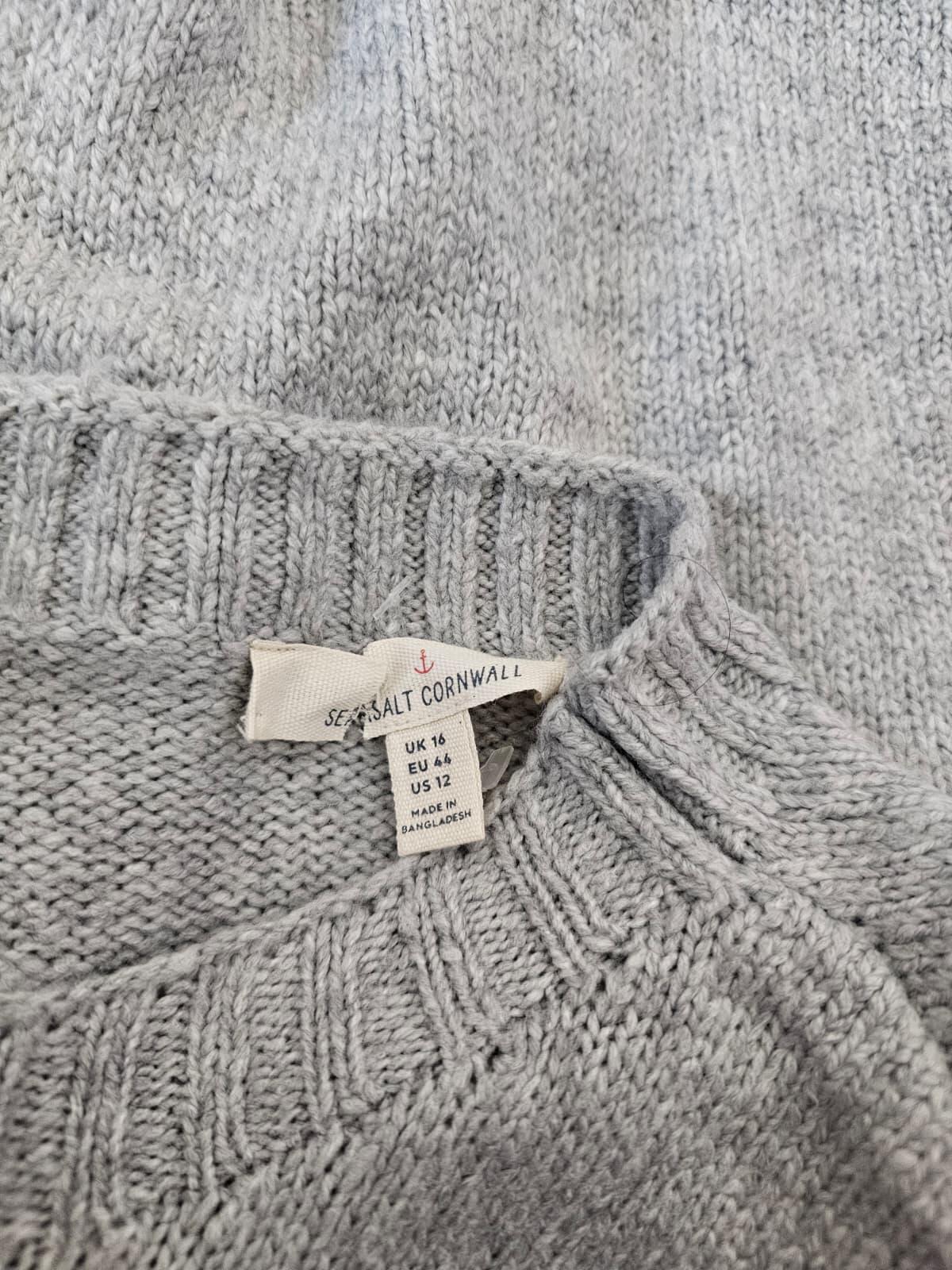 Sea Salt Cornwall Pullover Fisherman Merino Blend Knitted Spring Jumper - UK 16