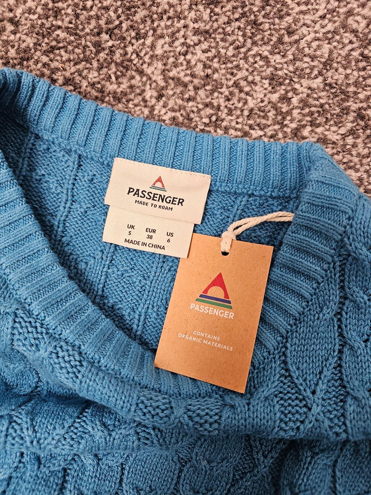 Passenger Women's Homely Short Sleeve Cable Knitted Jumper - S/Small/ UK 10 Blue