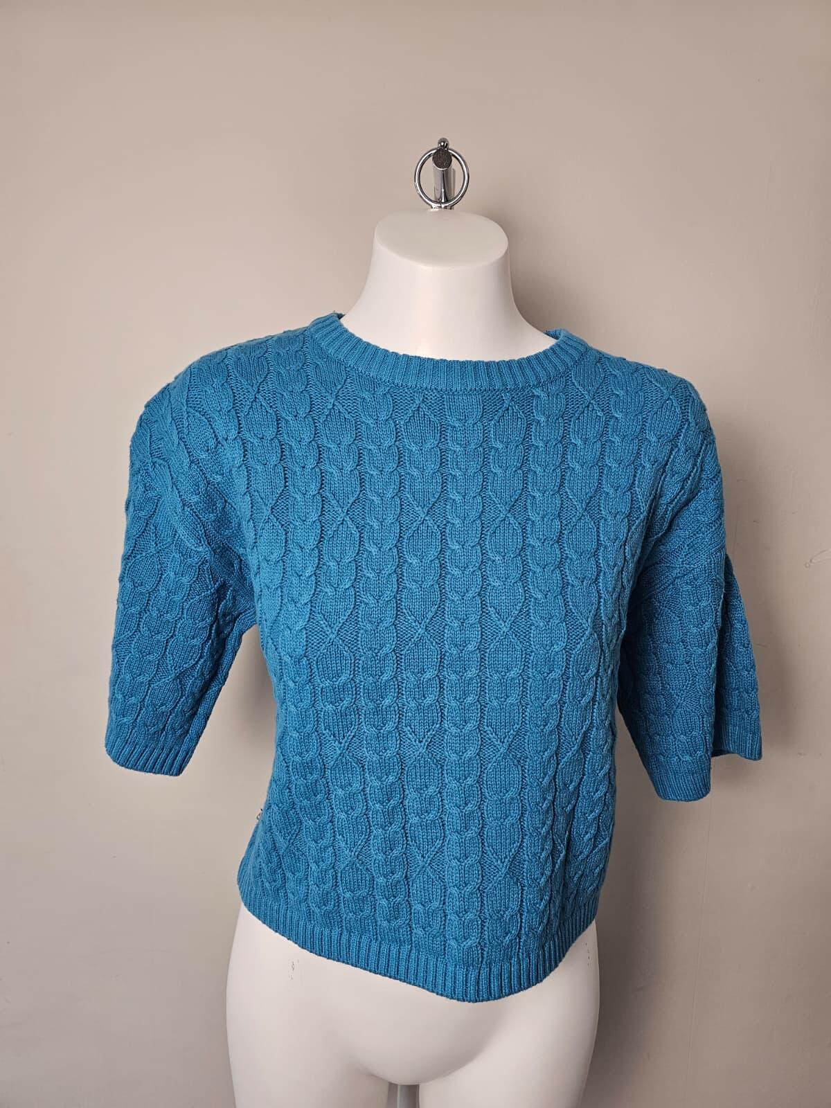 Passenger Women's Homely Short Sleeve Cable Knitted Jumper - S/Small/ UK 10 Blue