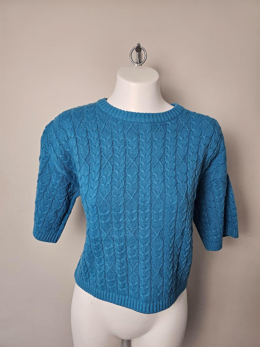 Passenger Women's Homely Short Sleeve Cable Knitted Jumper - S/Small/ UK 10 Blue