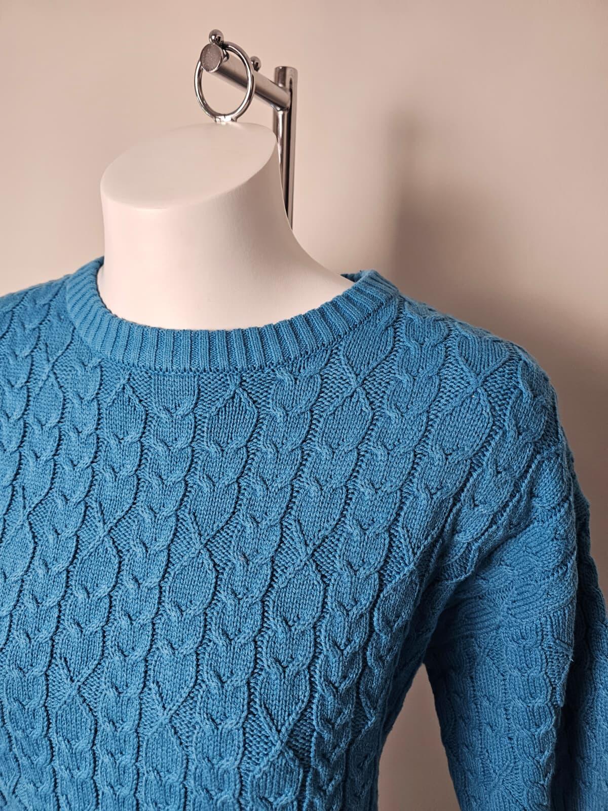 Passenger Women's Homely Short Sleeve Cable Knitted Jumper - S/Small/ UK 10 Blue