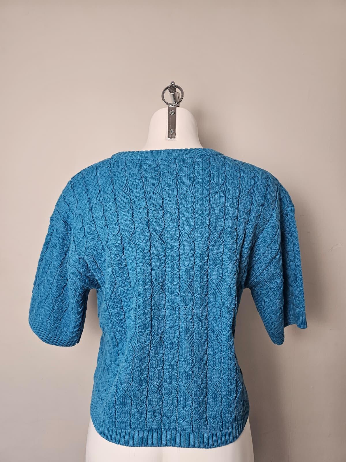 Passenger Women's Homely Short Sleeve Cable Knitted Jumper - S/Small/ UK 10 Blue
