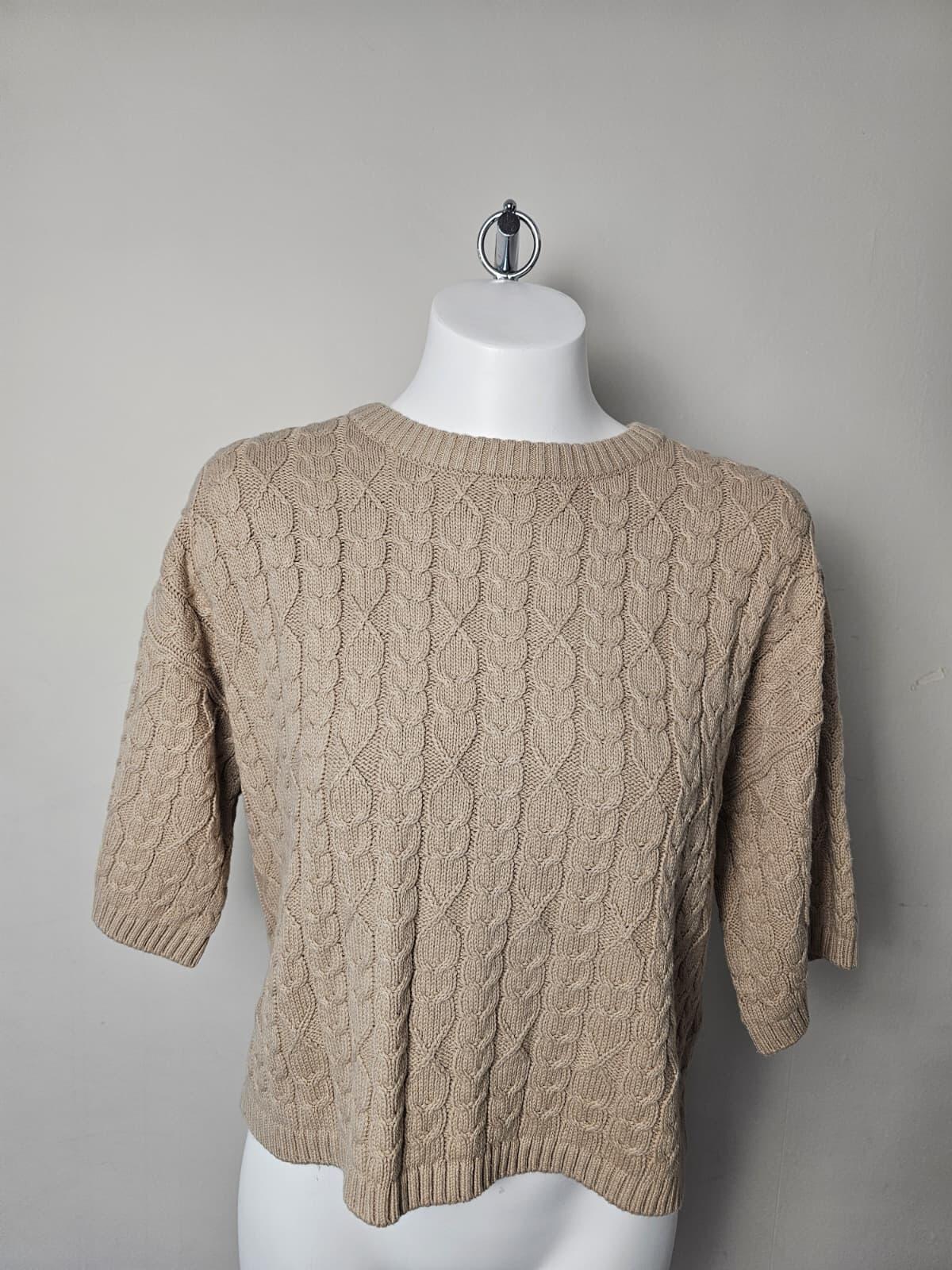 Passenger Women's Homely Short Sleeve Cable Knitted Jumper - L/Large/UK 14 Beige