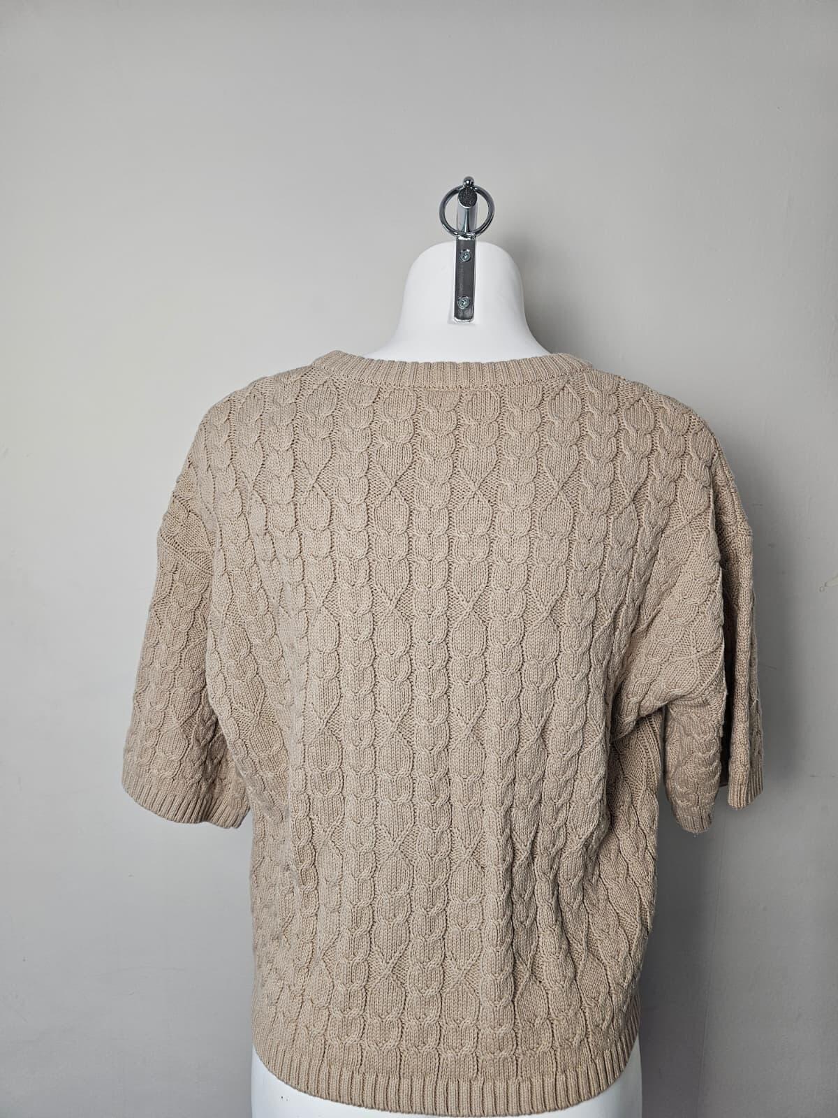 Passenger Women's Homely Short Sleeve Cable Knitted Jumper - L/Large/UK 14 Beige
