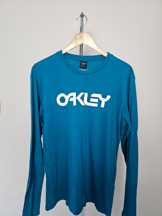 Oakley Men's Long Sleeve Mark 2 Big Spell out Print T-Shirt  M/Medium Teal Blue