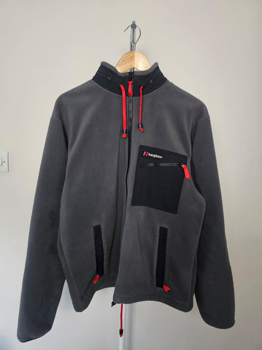 Berghaus Ascent 91 Full Zip Hideaway Hood Fleece Jacket - M/Medium - Black/Grey