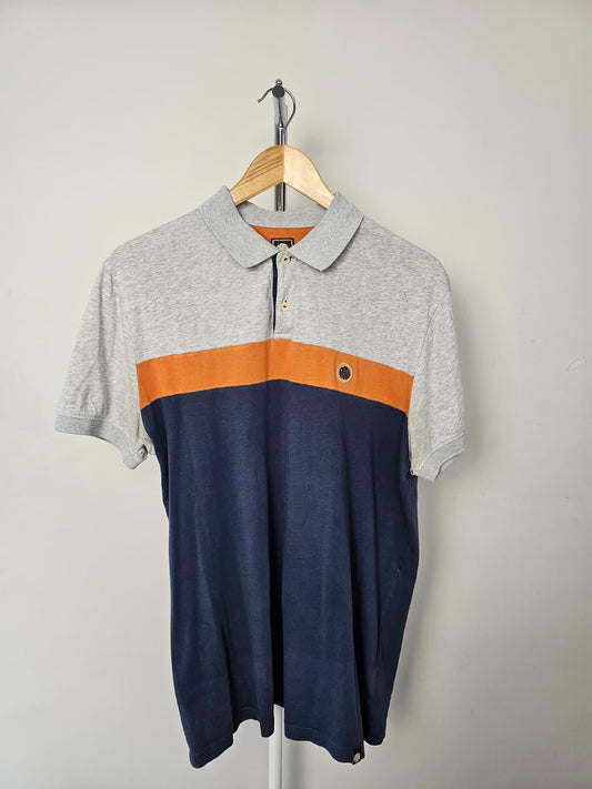 Pretty Green Men's Polo Shirt - M/Medium Navy/Grey/Burnt Orange
