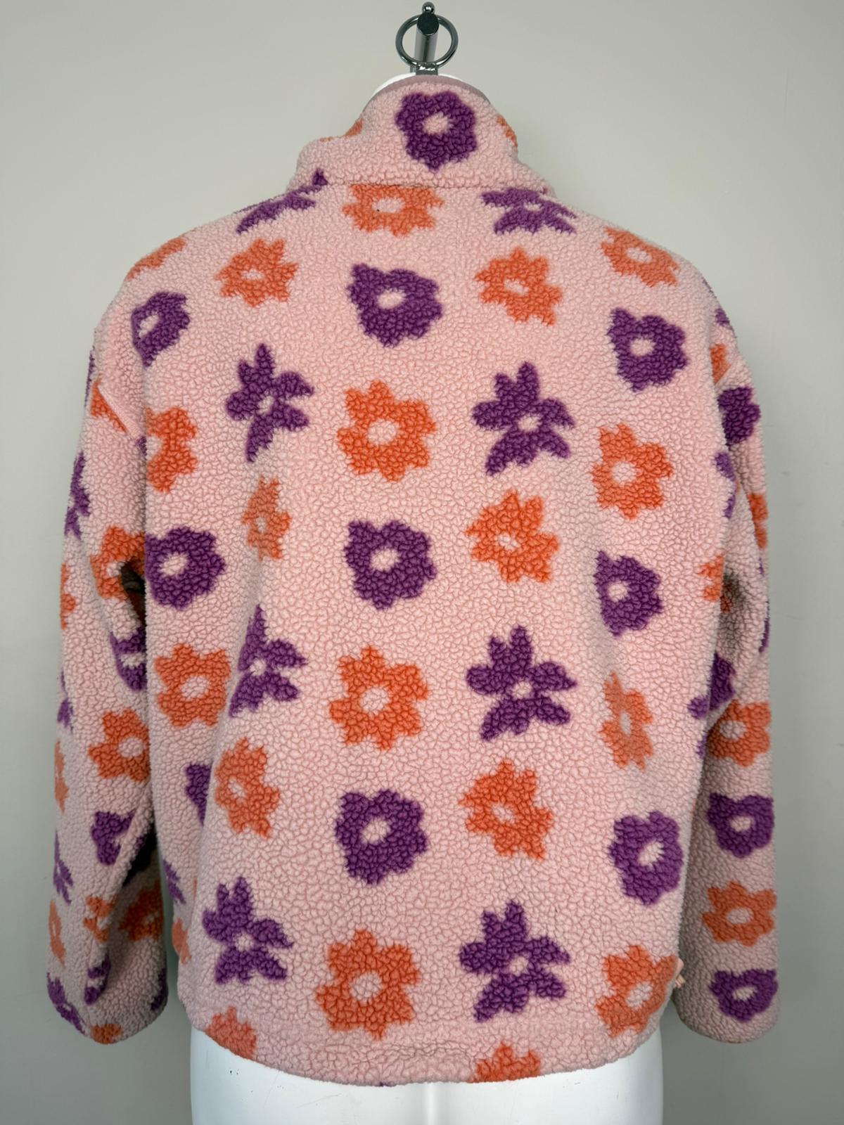 Columbia Cropped Pullover Snap Button Daisy Flower Print Fleece Jumper -M/Medium